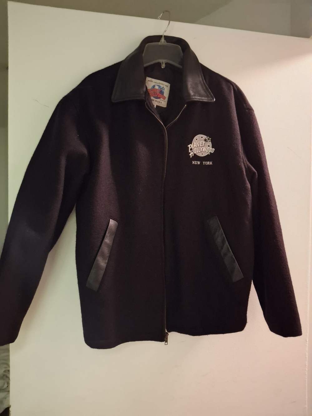 Rare Vintage 1991 Planet Hollywood Mens Wool/ Leather Trim Jacket. New York..